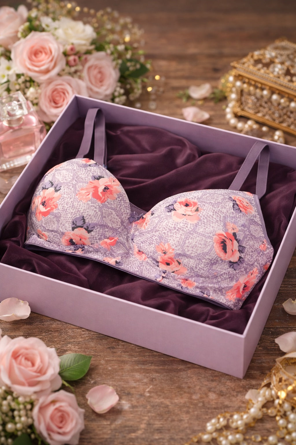 Imported Printed Padded Bra with Box