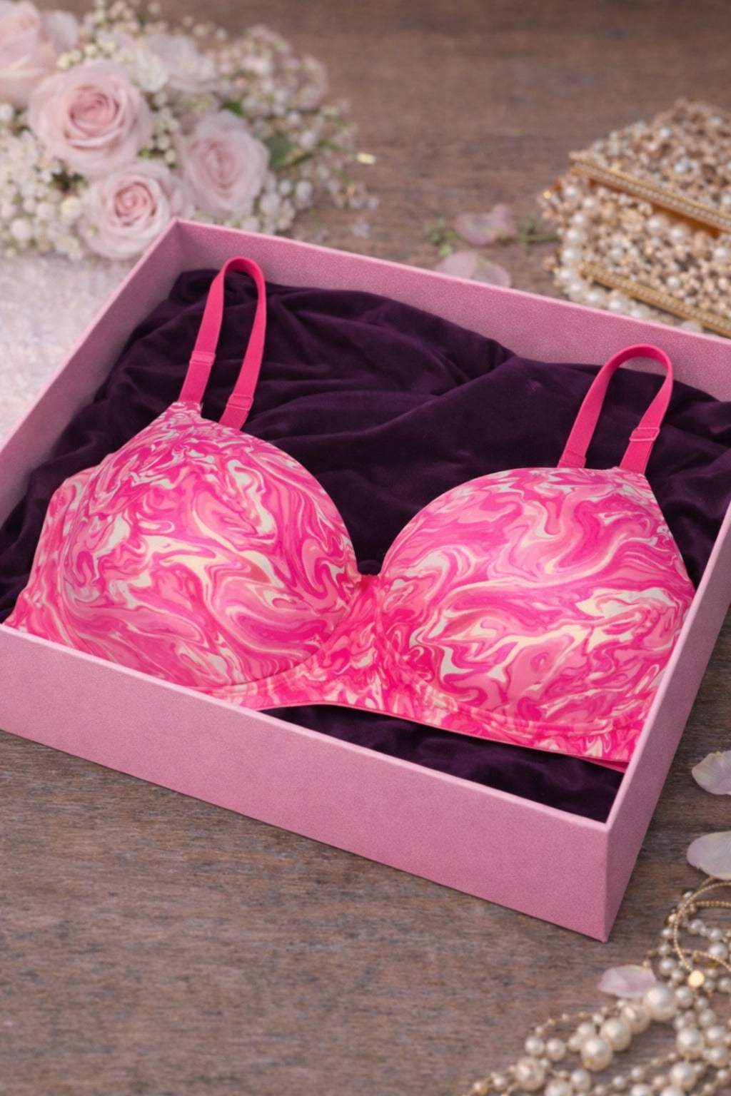 Imported Printed Padded Bra with Box